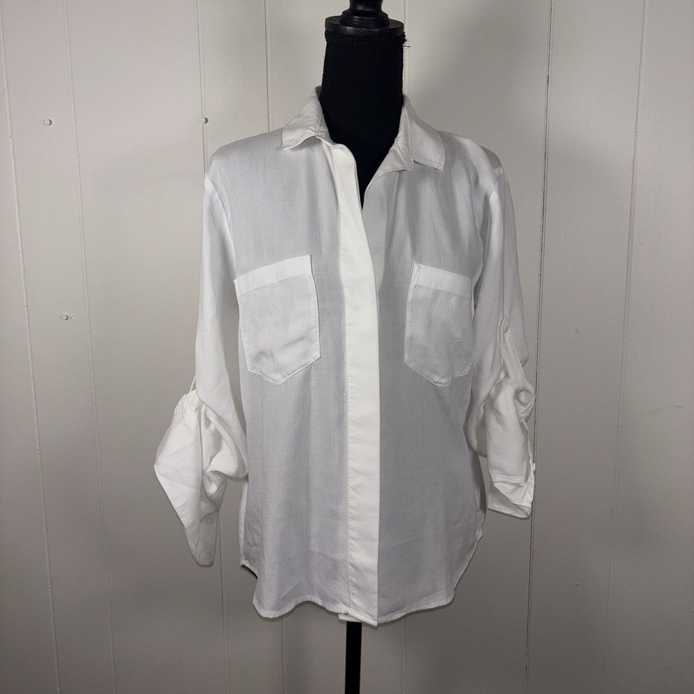 Cloth & Stone Shirt Womens Small White Tencel Button Front Pocket Blouse Casual